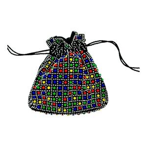 Vintage 1960's Colorful Plastic Pop Dot Fabric Black Pouch Purse Candy Buttons